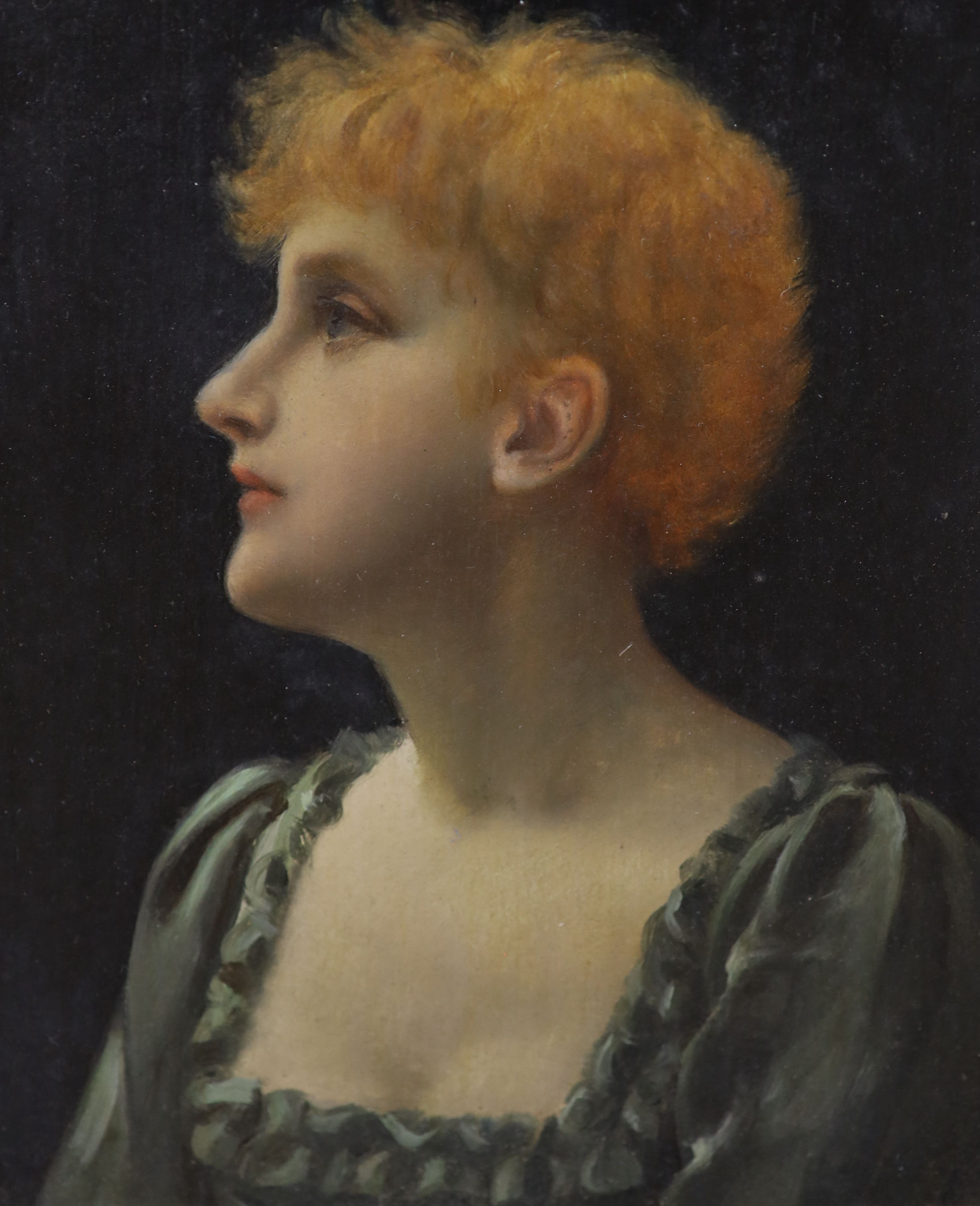 Charles Frederick Lowcock (1878-1922), Portrait of a red-haired woman, Oil on panel, 15 x 13cm.